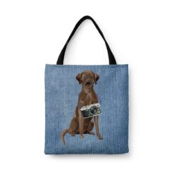 Brown Labrador retriever Dog Denim Style Tote Bag 32 denim dogs tote brown labrador retriever gently faded denim front view white