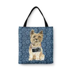 denim dogs tote cairn terrier daisy denim front view white