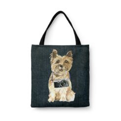 denim dogs tote cairn terrier dark denim front view white