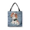 Cavalier King Charles Spaniel Dog Denim Style Tote Bag 1 denim dogs tote cavalier king charles spaniel faded ephemera denim front view white