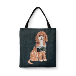 denim dogs tote cavapoo dark denim front view white