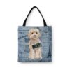 Champagne cockapoo Dog Denim Style Tote Bag 1 denim dogs tote champagne cockapoo faded ephemera denim front view white