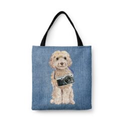 Champagne cockapoo Dog Denim Style Tote Bag 32 denim dogs tote champagne cockapoo gently faded denim front view white
