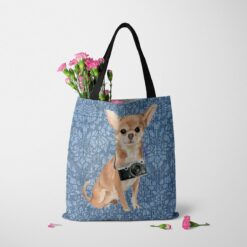 Chihuahua Dog Denim Style Tote Bag 35 denim dogs tote chihuahua bleached damask denim tote standing carnations