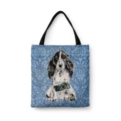 Cocker Spaniel Dog Denim Style Tote Bag 31 denim dogs tote cocker spaniel bleached damask denim front view white
