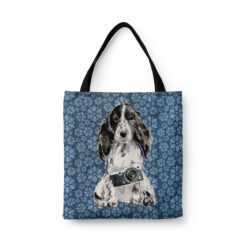 Cocker Spaniel Dog Denim Style Tote Bag 34 denim dogs tote cocker spaniel daisy denim front view white