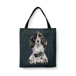 Cocker Spaniel Dog Denim Style Tote Bag 33 denim dogs tote cocker spaniel dark denim front view white