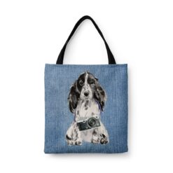 Cocker Spaniel Dog Denim Style Tote Bag 32 denim dogs tote cocker spaniel gently faded denim front view white