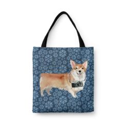 denim dogs tote corgi daisy denim front view white