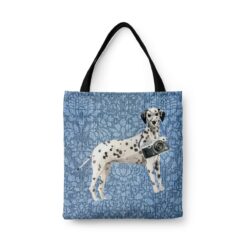 Dalmatian Dog Denim Style Tote Bag 31 denim dogs tote dalmatian bleached damask denim front view white