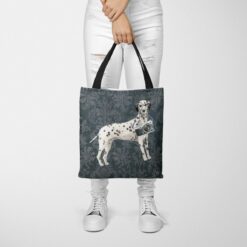 Dalmatian Dog Denim Style Tote Bag 37 denim dogs tote dalmatian dark damask denim tote woman trowsers front view