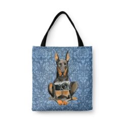 Doberman Dog Denim Style Tote Bag 31 denim dogs tote doberman bleached damask denim front view white