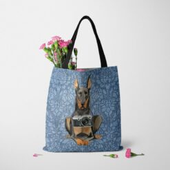 Doberman Dog Denim Style Tote Bag 35 denim dogs tote doberman bleached damask denim tote standing carnations