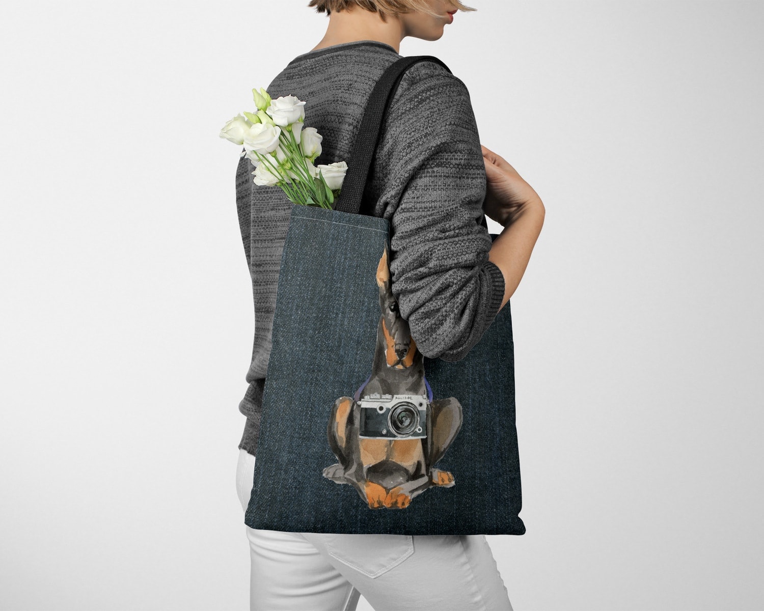 Doberman Dog Denim Style Tote Bag 13 Doberman Dog Denim Style Tote Bag - Image 11