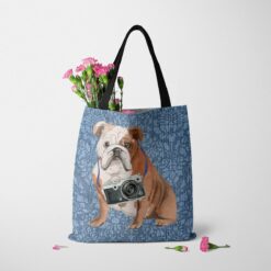 English Bulldog Dog Denim Style Tote Bag 35 denim dogs tote english bulldog bleached damask denim tote standing carnations