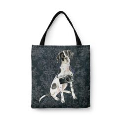 denim dogs tote english pointer dark damask denim front view white