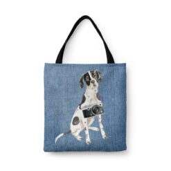 denim dogs tote english pointer gently faded denim front view white