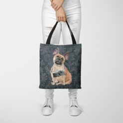 French Bulldog Dog Denim Style Tote Bag 37 denim dogs tote french bulldog dark damask denim tote woman trowsers front view