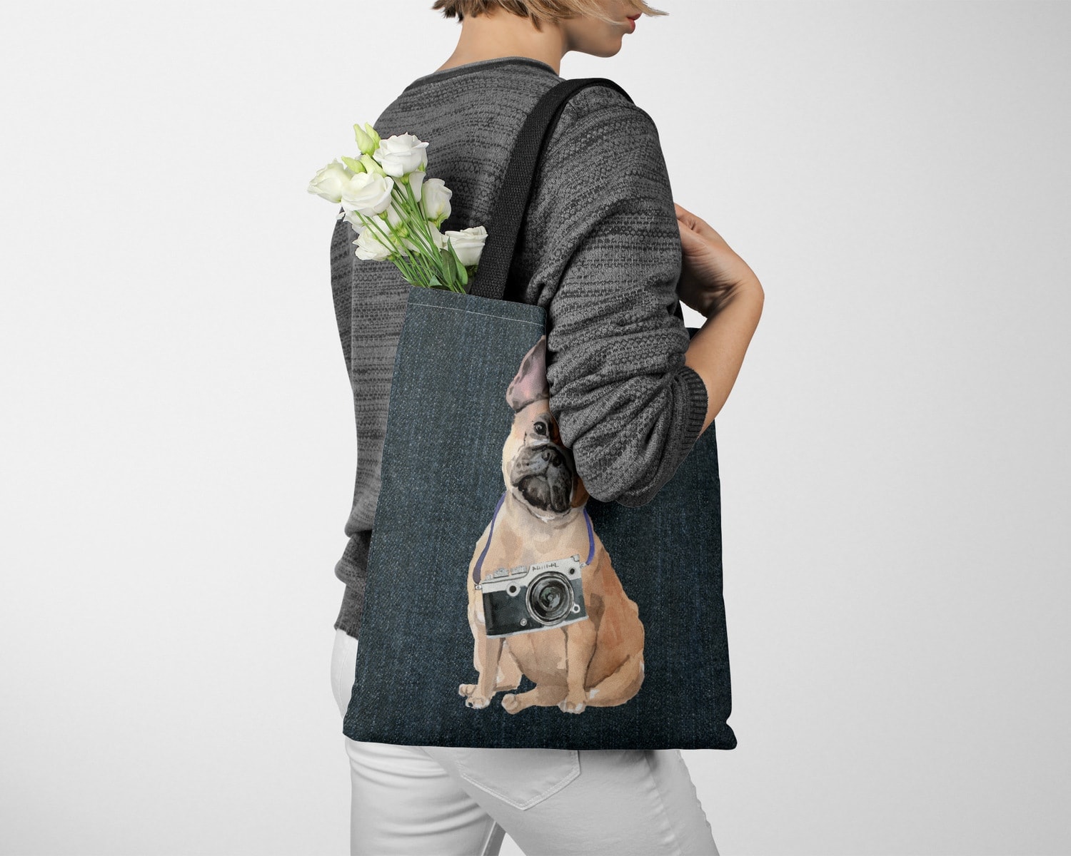French Bulldog Dog Denim Style Tote Bag 13 French Bulldog Dog Denim Style Tote Bag - Image 11