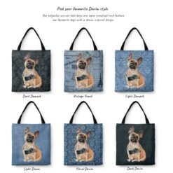French Bulldog Dog Denim Style Tote Bag 29 denim dogs tote french bulldog variations