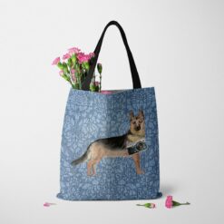 German Shepherd Dog Denim Style Tote Bag 35 denim dogs tote german shepherd bleached damask denim tote standing carnations