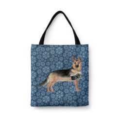 German Shepherd Dog Denim Style Tote Bag 34 denim dogs tote german shepherd daisy denim front view white