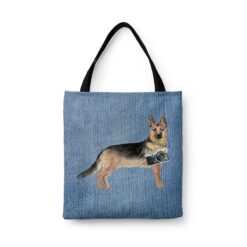 German Shepherd Dog Denim Style Tote Bag 32 denim dogs tote german shepherd gently faded denim front view white