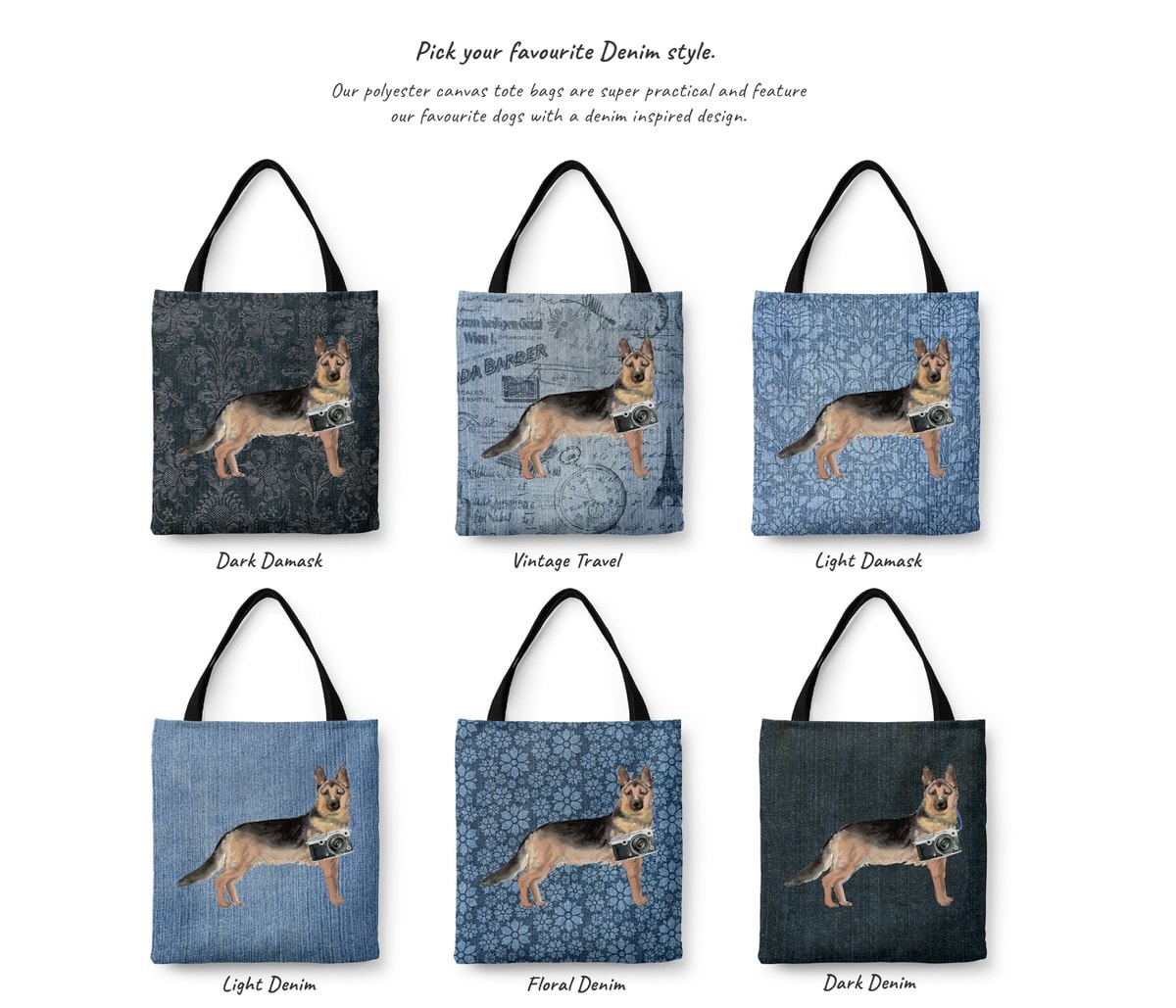 German Shepherd Dog Denim Style Tote Bag 4 German Shepherd Dog Denim Style Tote Bag - Image 2