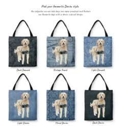 denim dogs tote golden doodle variations