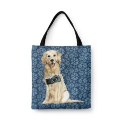 Golden Retriever Dog Denim Style Tote Bag 34 denim dogs tote golden retriever daisy denim front view white