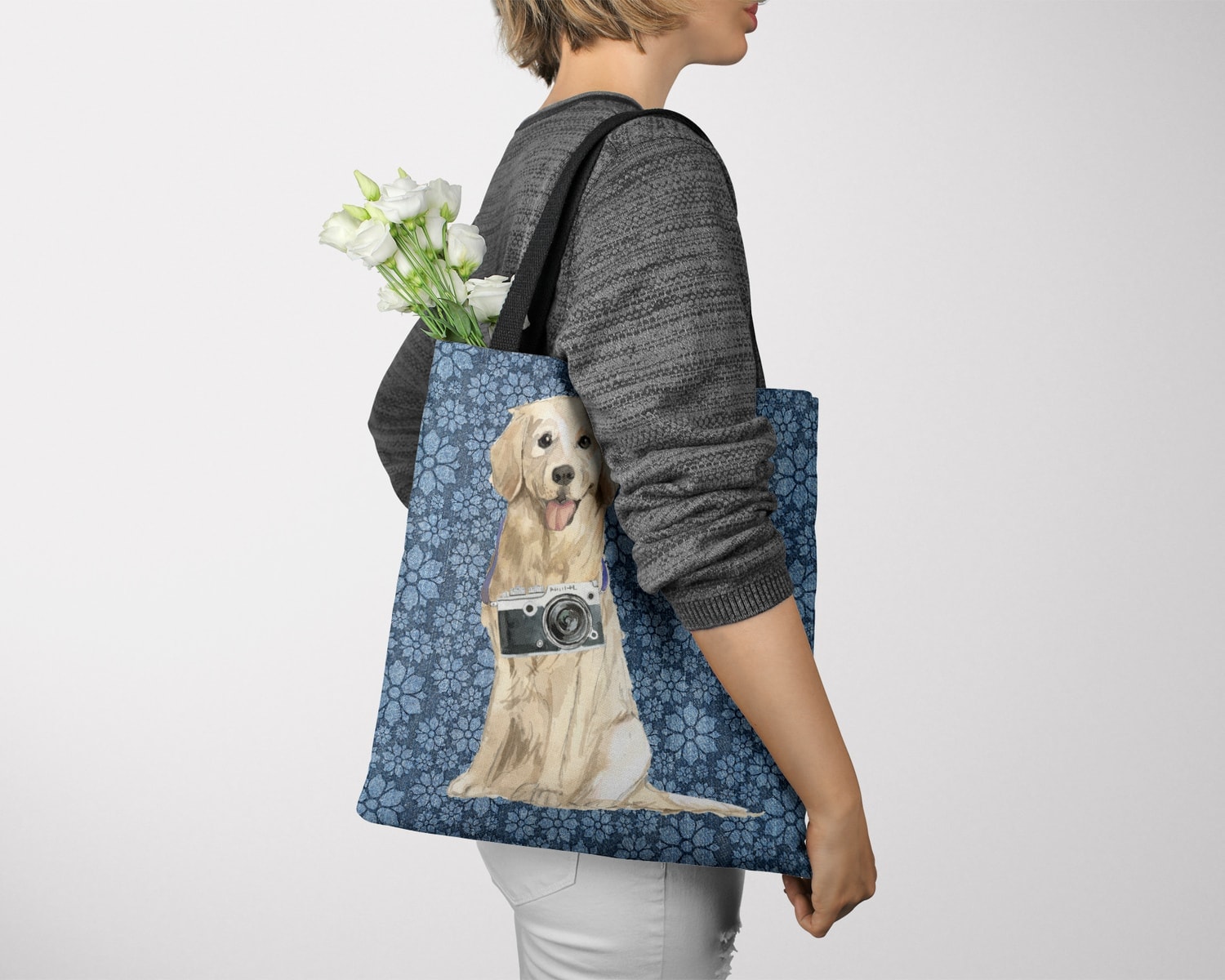 Golden Retriever Dog Denim Style Tote Bag 11 Golden Retriever Dog Denim Style Tote Bag - Image 9
