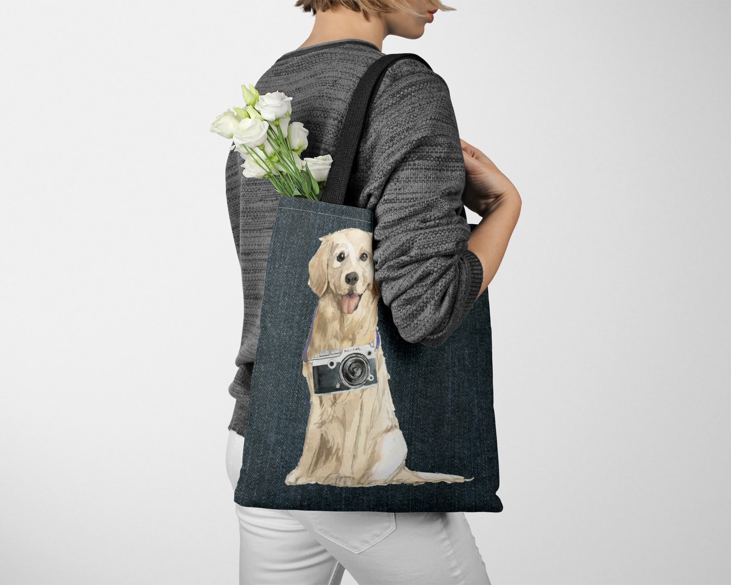 Golden Retriever Dog Denim Style Tote Bag 13 Golden Retriever Dog Denim Style Tote Bag - Image 11