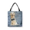 denim dogs tote golden retriever faded ephemera denim front view white