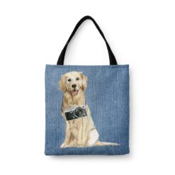 Golden Retriever Dog Denim Style Tote Bag 32 denim dogs tote golden retriever gently faded denim front view white