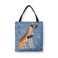 denim dogs tote great dane bleached damask denim front view white
