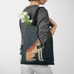 denim dogs tote great dane dark denim tote woman jumper walking view