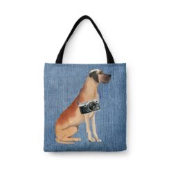 denim dogs tote great dane gently faded denim front view white