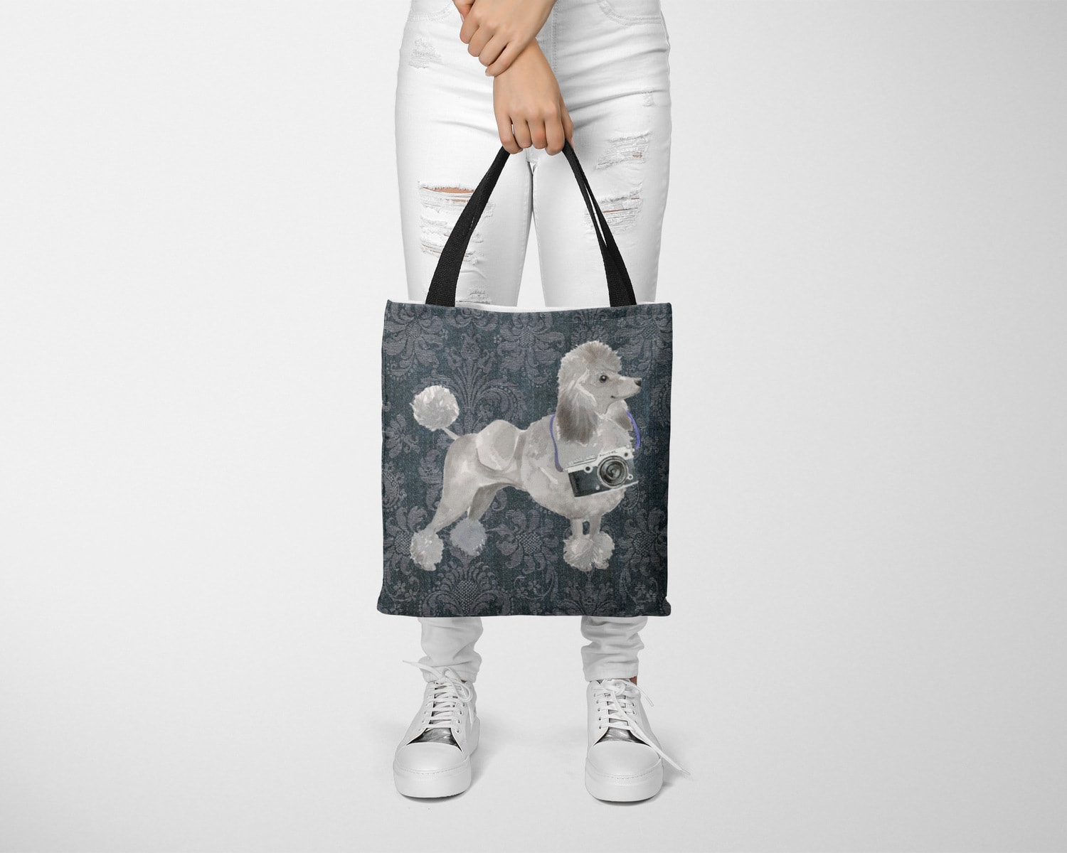 Grey Poodle Dog Denim Style Tote Bag 12 Grey Poodle Dog Denim Style Tote Bag - Image 10