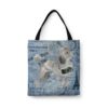Grey Poodle Dog Denim Style Tote Bag 1 denim dogs tote grey poodle faded ephemera denim front view white