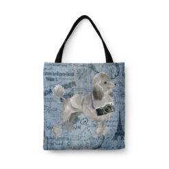 Grey Poodle Dog Denim Style Tote Bag