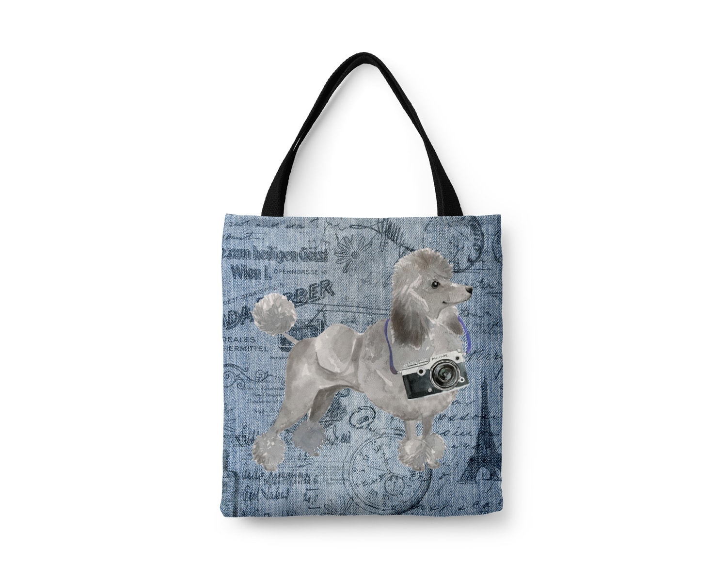 Grey Poodle Dog Denim Style Tote Bag 3 Grey Poodle Dog Denim Style Tote Bag