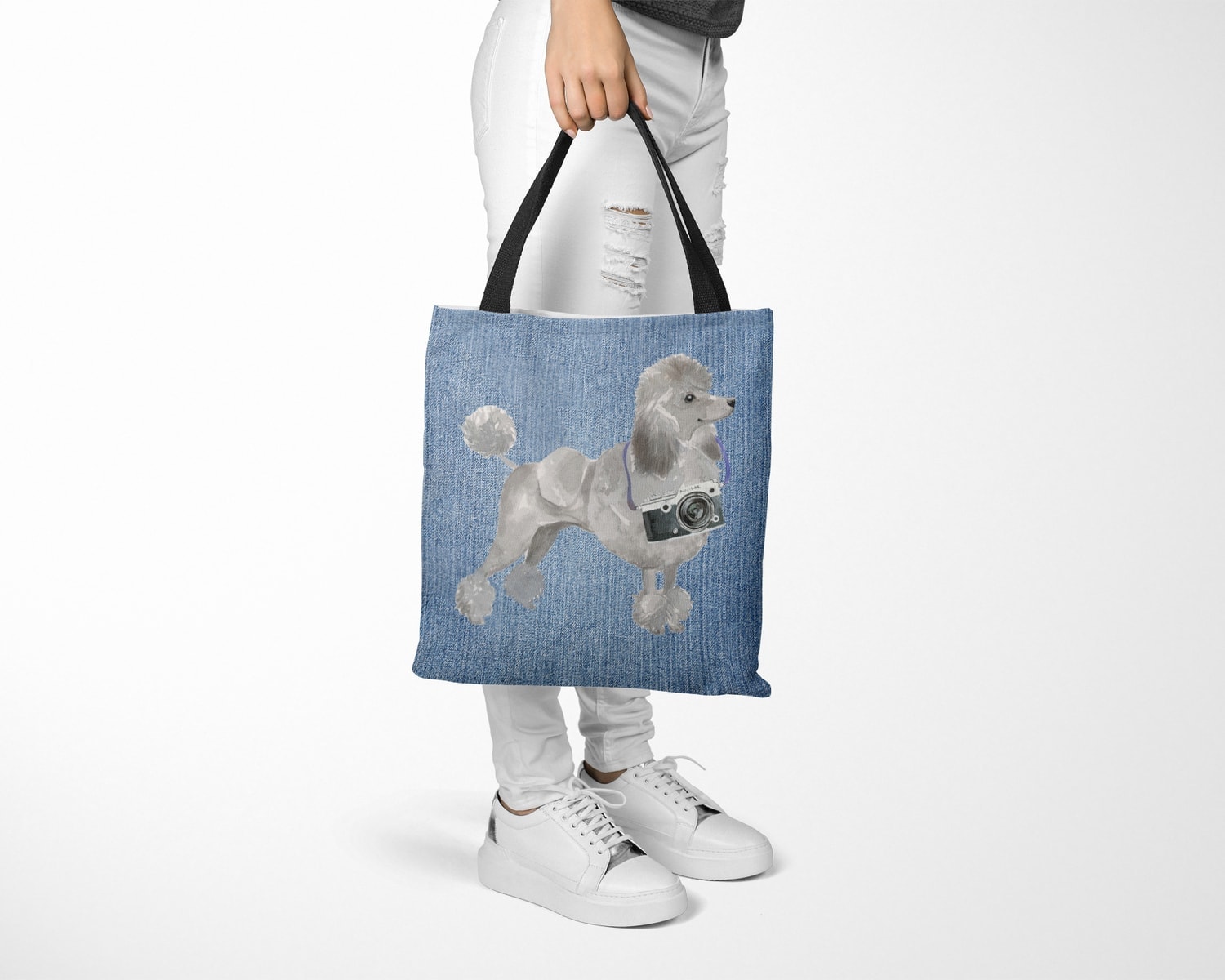 Grey Poodle Dog Denim Style Tote Bag 15 Grey Poodle Dog Denim Style Tote Bag - Image 13