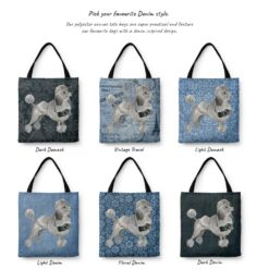 Grey Poodle Dog Denim Style Tote Bag 29 denim dogs tote grey poodle variations