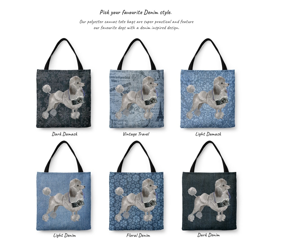 Grey Poodle Dog Denim Style Tote Bag 4 Grey Poodle Dog Denim Style Tote Bag - Image 2