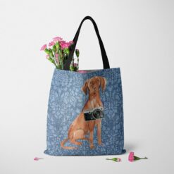 Hungarian Vizsla Dog Denim Style Tote Bag 35 denim dogs tote hungarian vizsla bleached damask denim tote standing carnations