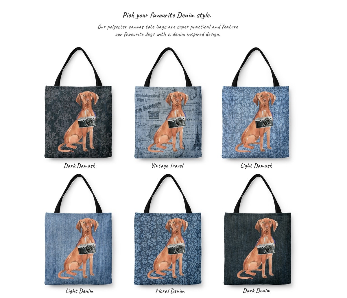 Hungarian Vizsla Dog Denim Style Tote Bag 4 Hungarian Vizsla Dog Denim Style Tote Bag - Image 2