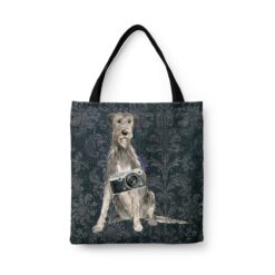 denim dogs tote irish wolf hound dark damask denim front view white