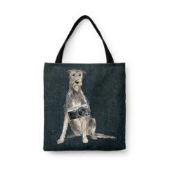 denim dogs tote irish wolf hound dark denim front view white