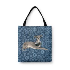Italian greyhound Dog Denim Style Tote Bag 34 denim dogs tote italian greyhound daisy denim front view white