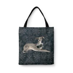 Italian greyhound Dog Denim Style Tote Bag 30 denim dogs tote italian greyhound dark damask denim front view white